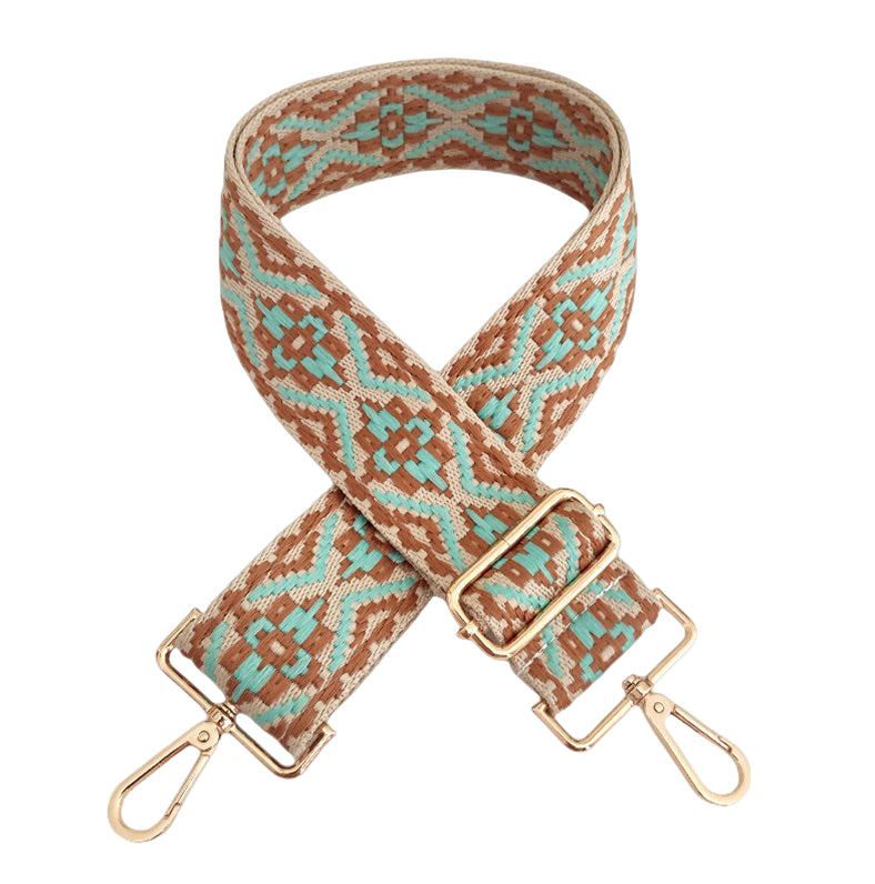 Mint & Beige Medallion Bag Strap - Gold Hardware