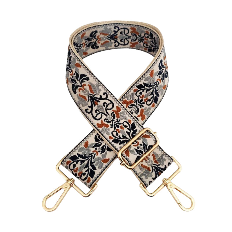 Gray & Brown Western Design Bag Strap - Gold Hardware