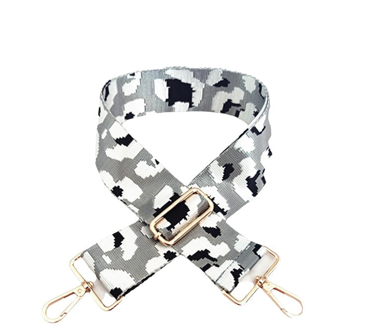 Light Gray Leopard Bag Strap - Gold Hardware