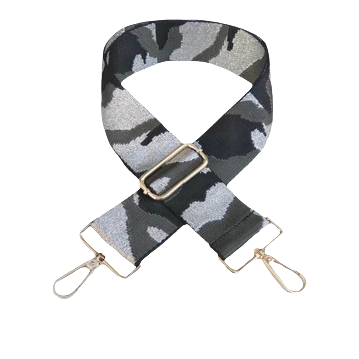 Gray & Silver Camo Bag Strap - Gold Hardware