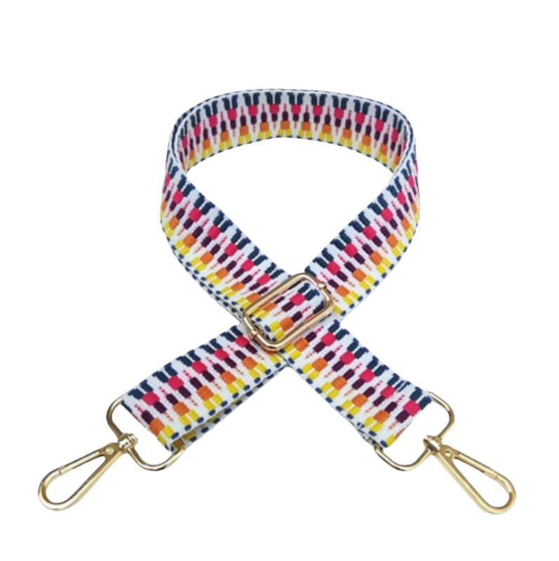 Multi-Embroidered Bag Strap - Gold Hardware