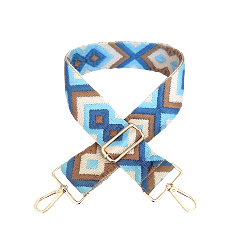 Light Blue Boho Bag Strap - Gold Hardware