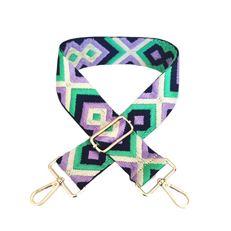 Purple & Teal Bag Strap - Gold Hardware