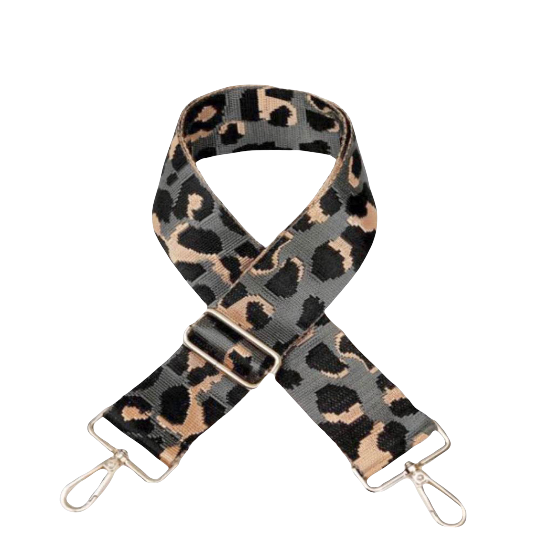 Gray Leopard Bag Strap - Gold Hardware