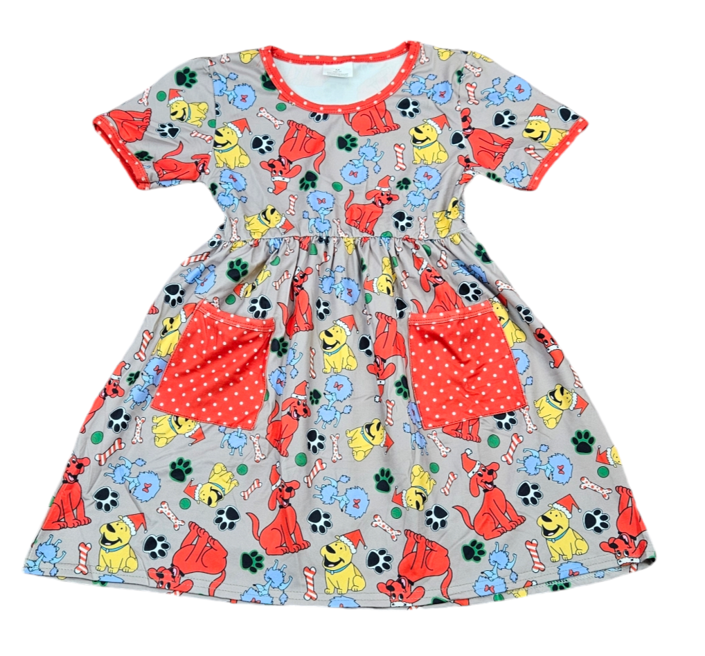 Big Red Dog Short Sleeve Pocket Milk Silk Dress