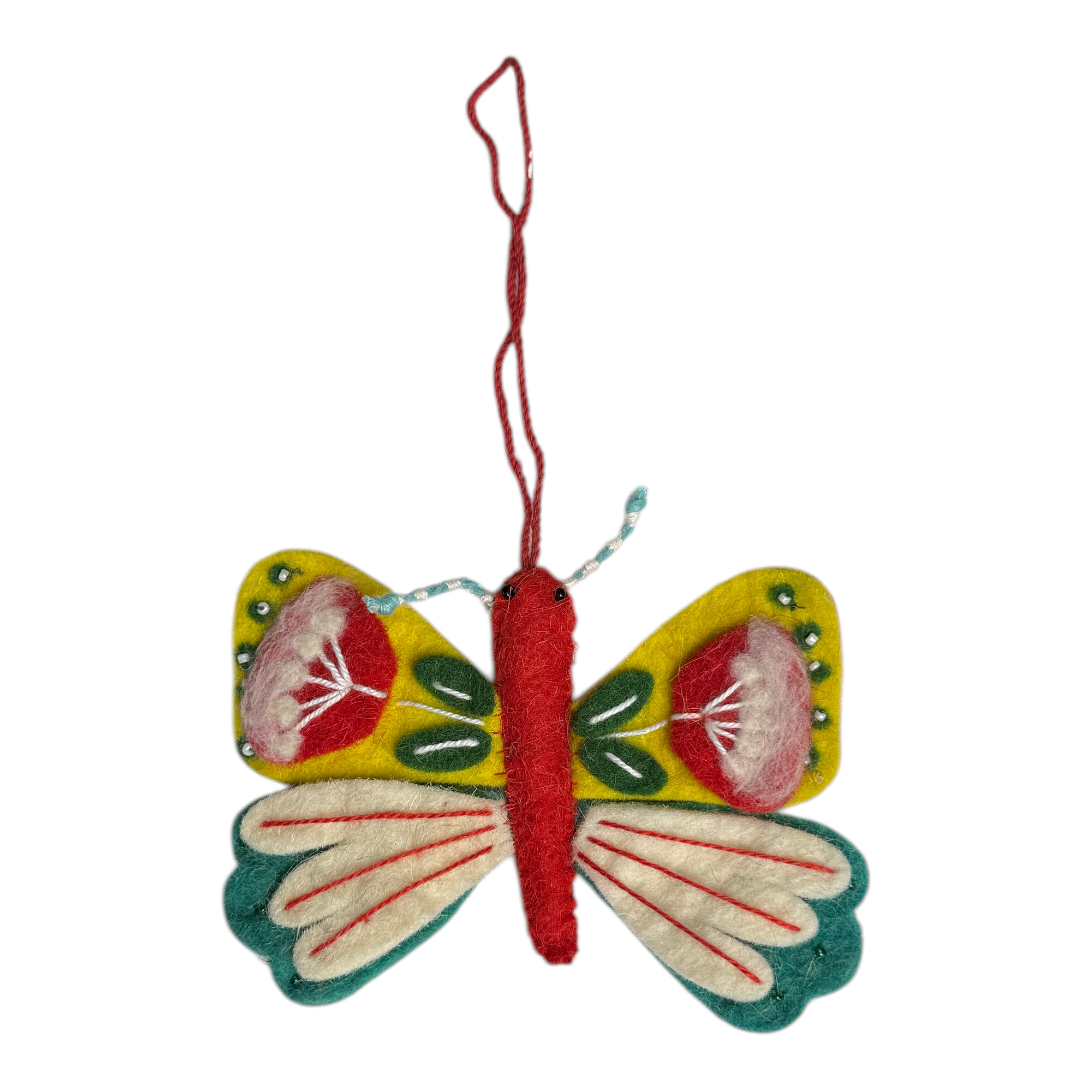 Handmade Wool Felt Butterfly Ornament with Stitching & Embroidery