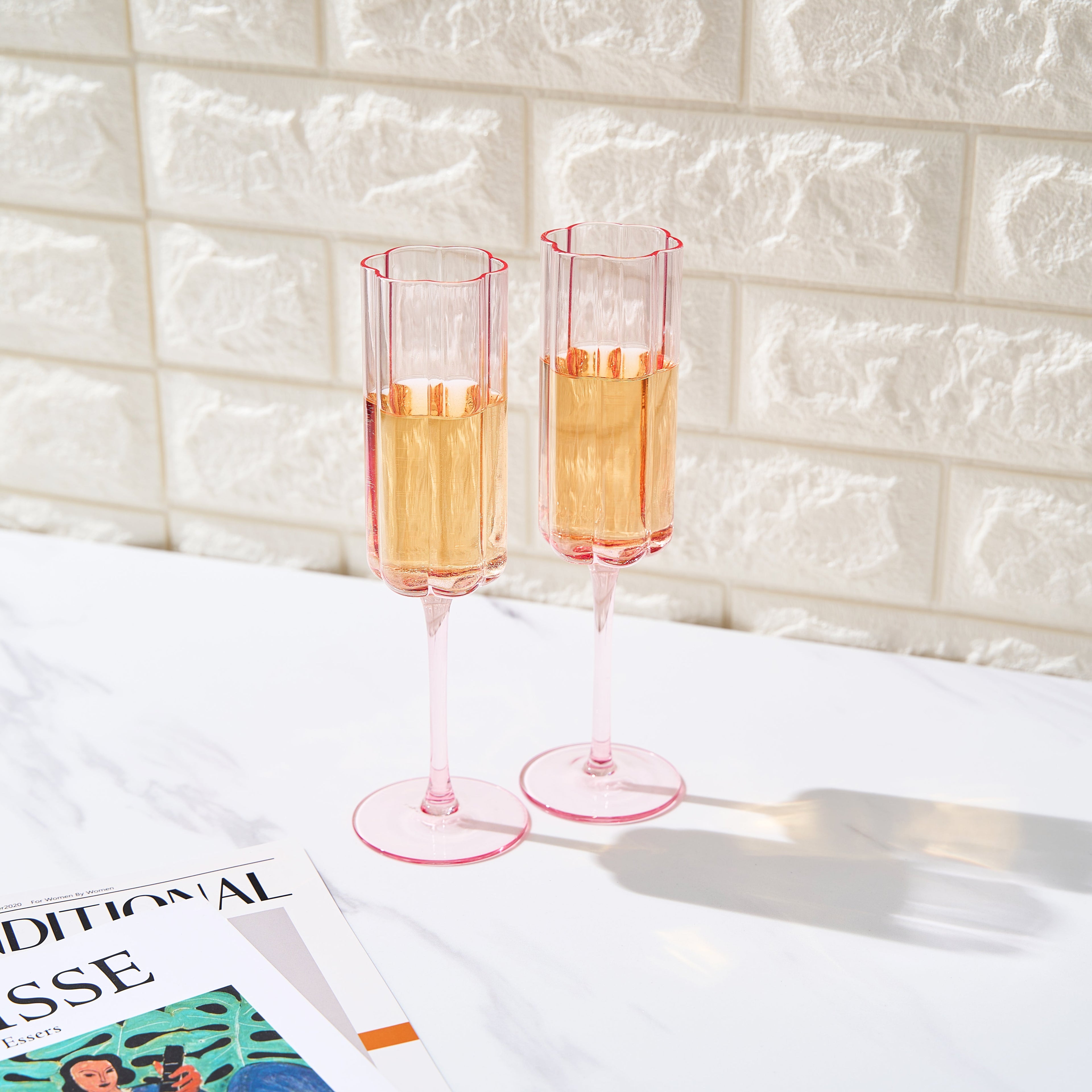 Flower Champagne Flute Glassware, Set of 2