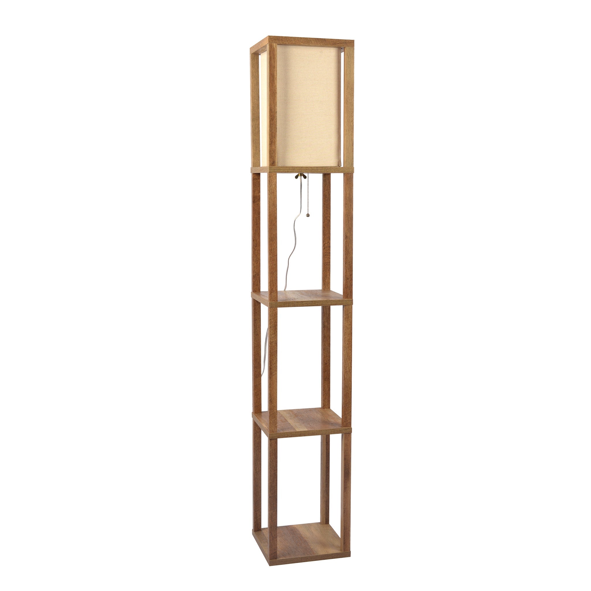 Pinnacle Shelf Floor Lamp For Bedroom/Living Room, Natural Wood with L
