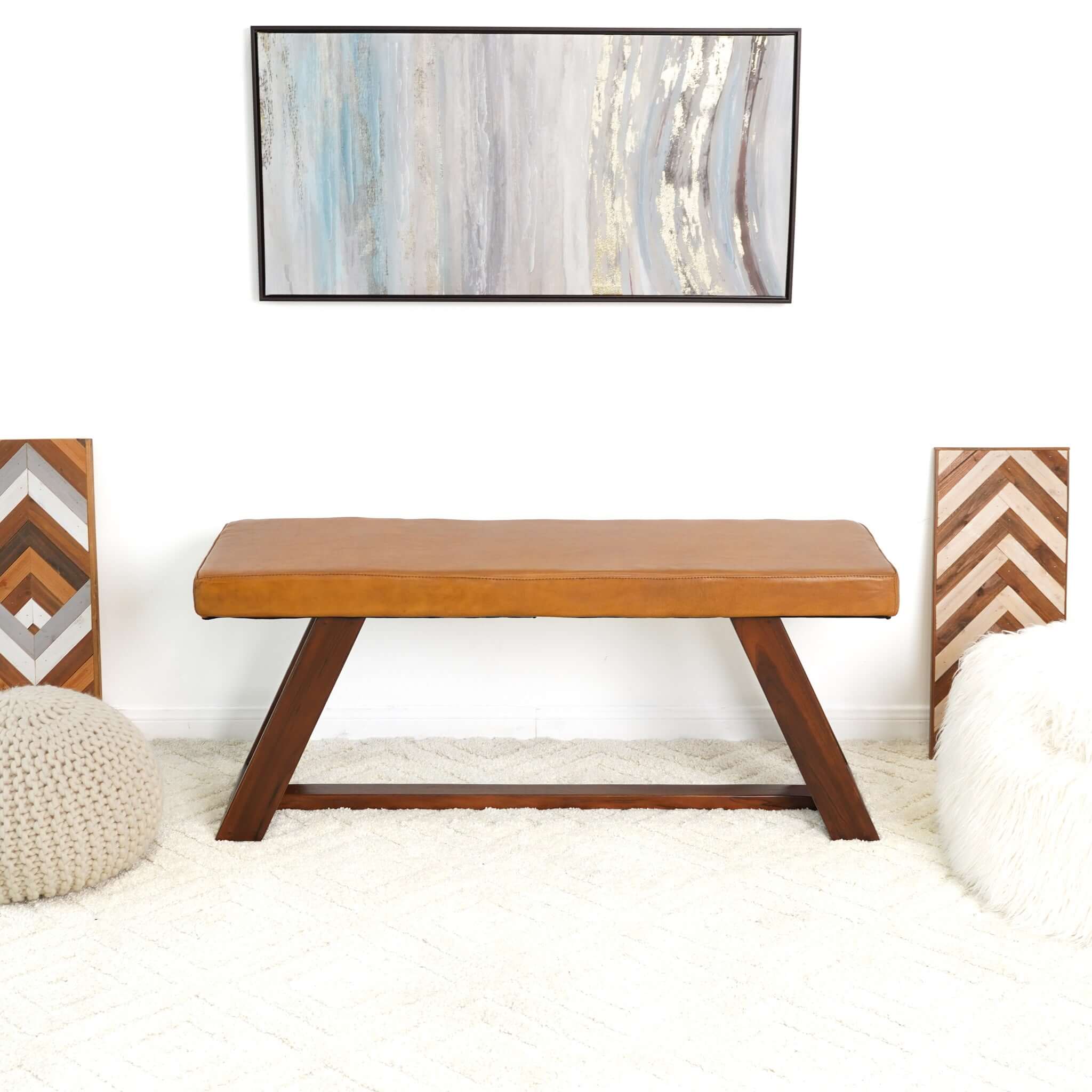 Marley Genuine Leather Bench In Tan – Luxury Modern Seating – Curated 