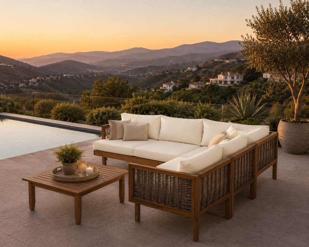Premium Outdoor Sofa Set With Waterproof Cushions Sectional Seating Group With Acacia Wood And Wicker - Brown Mix / Beige