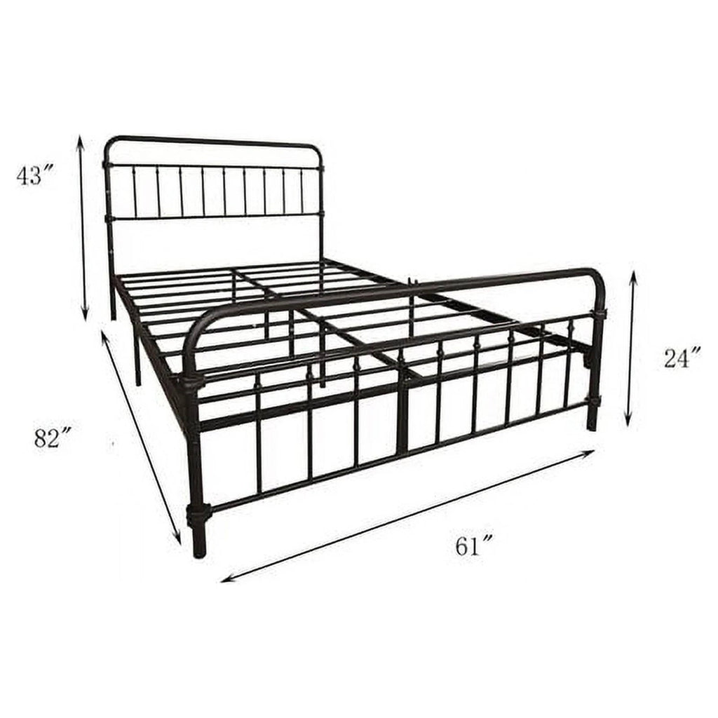 Queen Classic Farmhouse Black Metal Bed Frame with Rounded Headboard Footboard