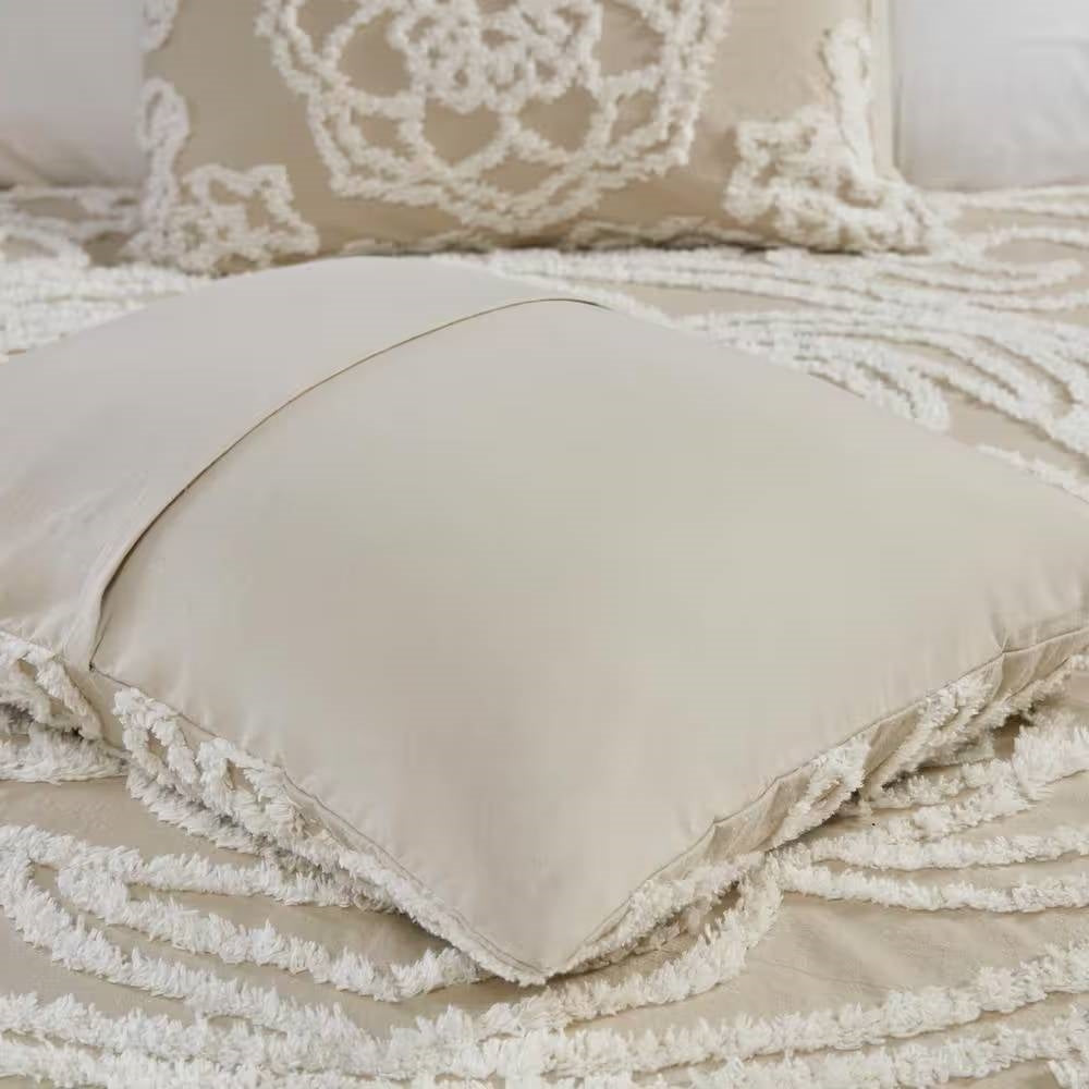 Queen 100-Percent Cotton Chenille Bedspread with Fringe Hem in Khaki Taupe Beige