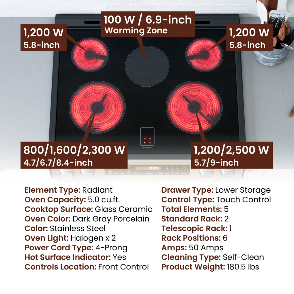 Rangaire 30" Electric Range Self-cleaning Air Fry True Convection Oven Slide-in Stainless Steel RRE303GS