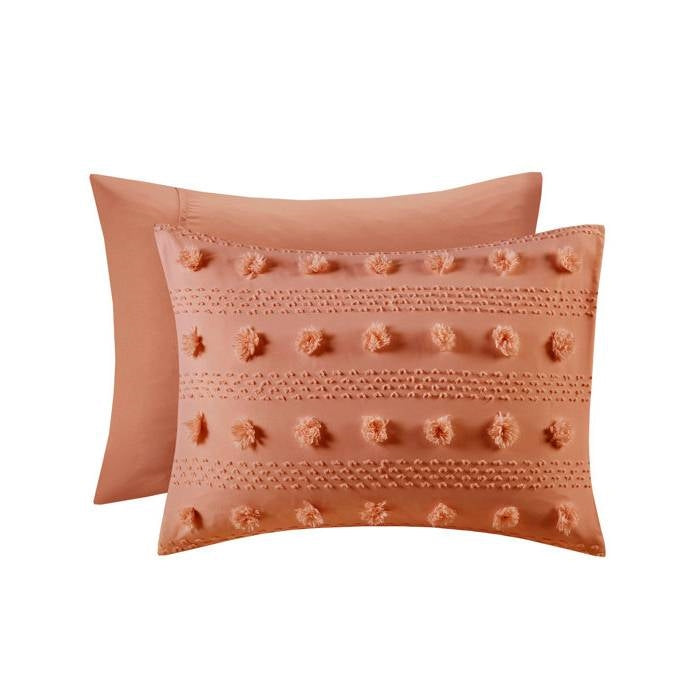 Twin/Twin XL 2-Piece Rust Orange Pompom Microfiber Comforter Set
