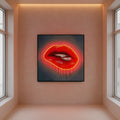 Red Lips LED Wall Art | Lip Biting Red LED Canvas with Paint Drip