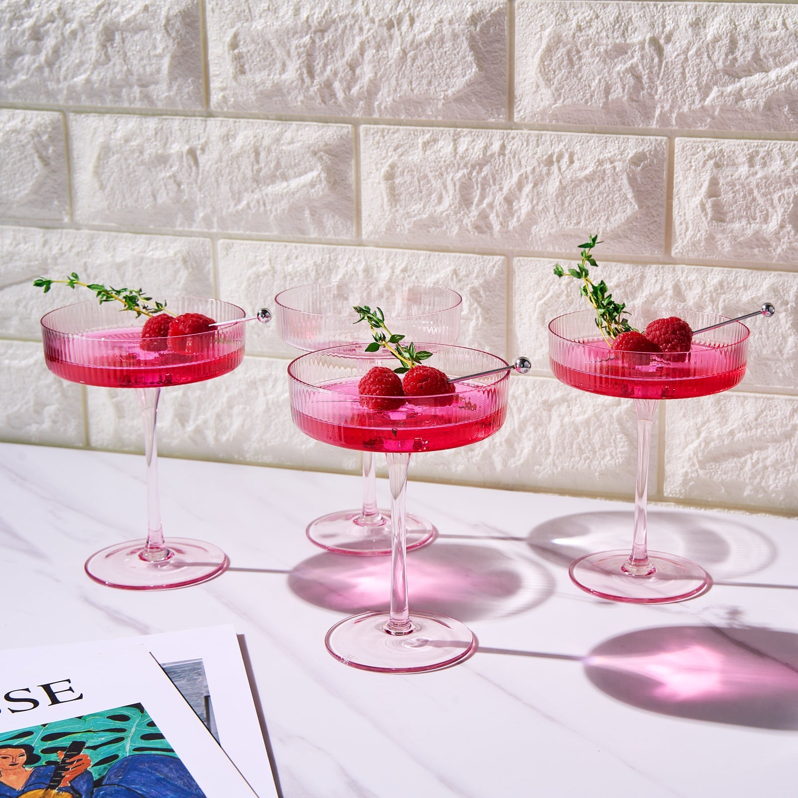 Como Ribbed Champagne Coupe Cocktail Glassware, Set of 4