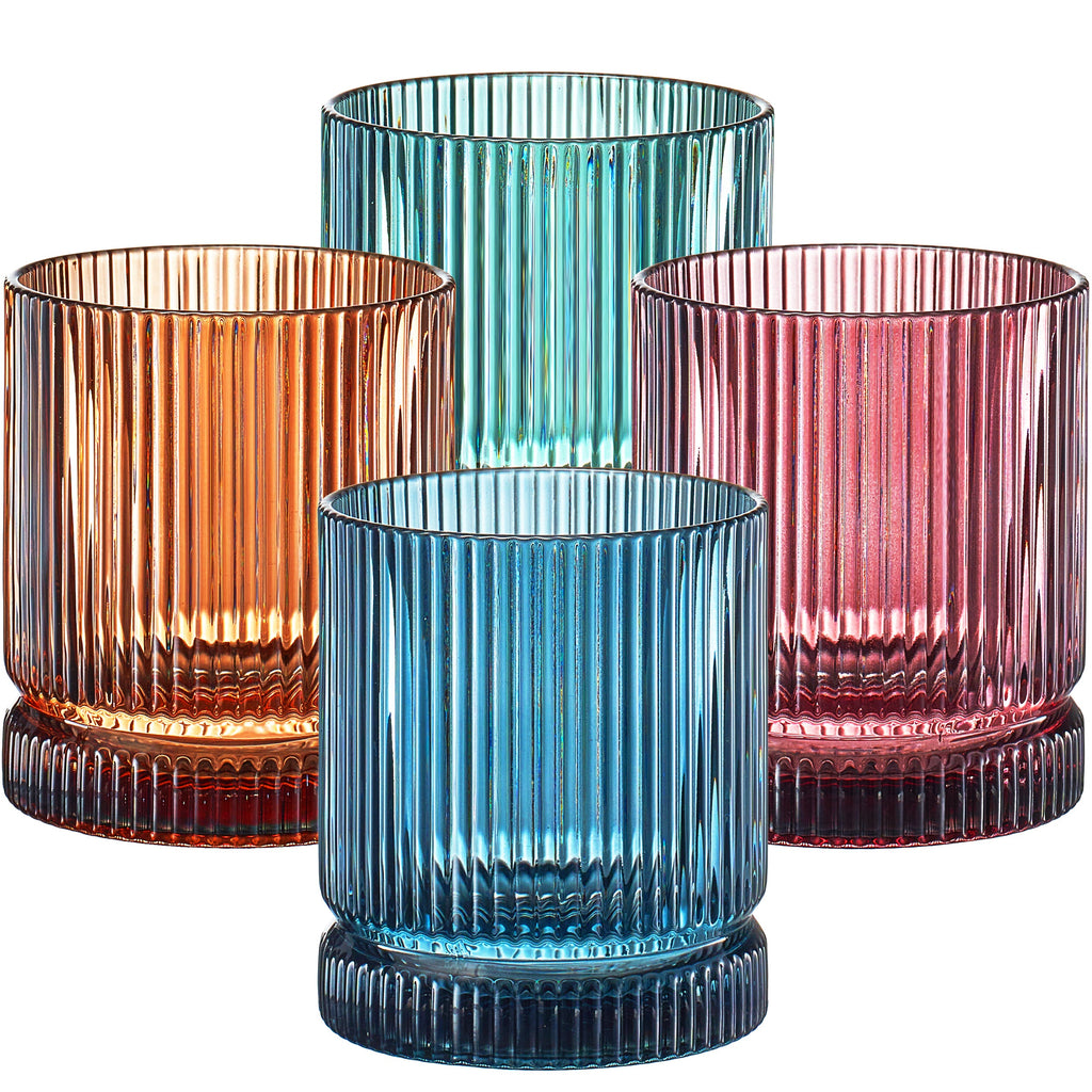 Tonal Ribbed Whiskey Glassware, Set of 4