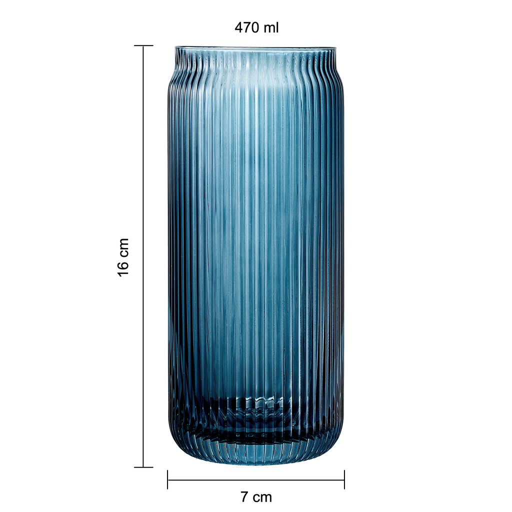 Tonal Ribbed Soda Can Highball Glassware & 6 Glass Straws, Set of 6