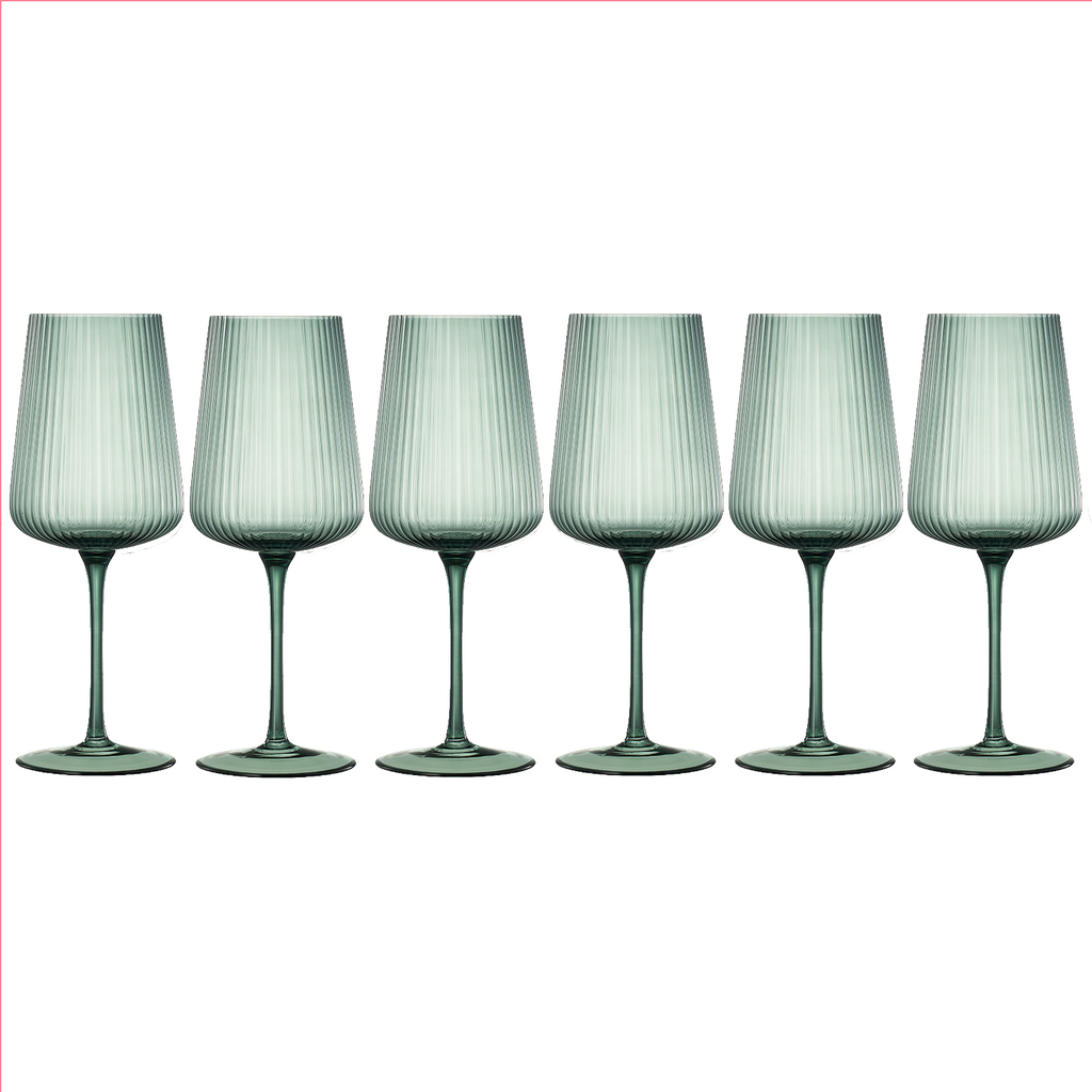 Tonal Ribbed Stemmed Wine Glassware, Set of 6