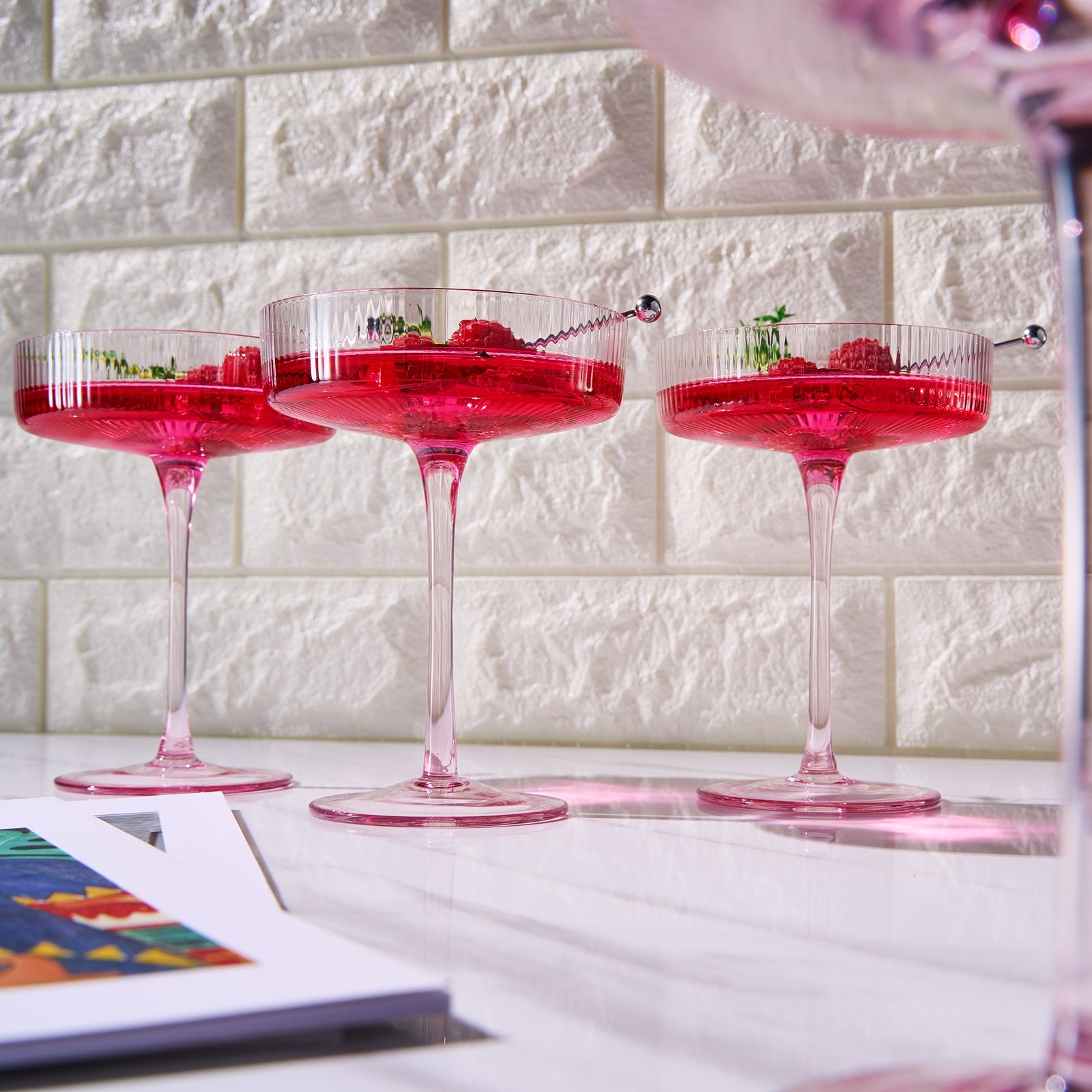 Como Ribbed Champagne Coupe Cocktail Glassware, Set of 4