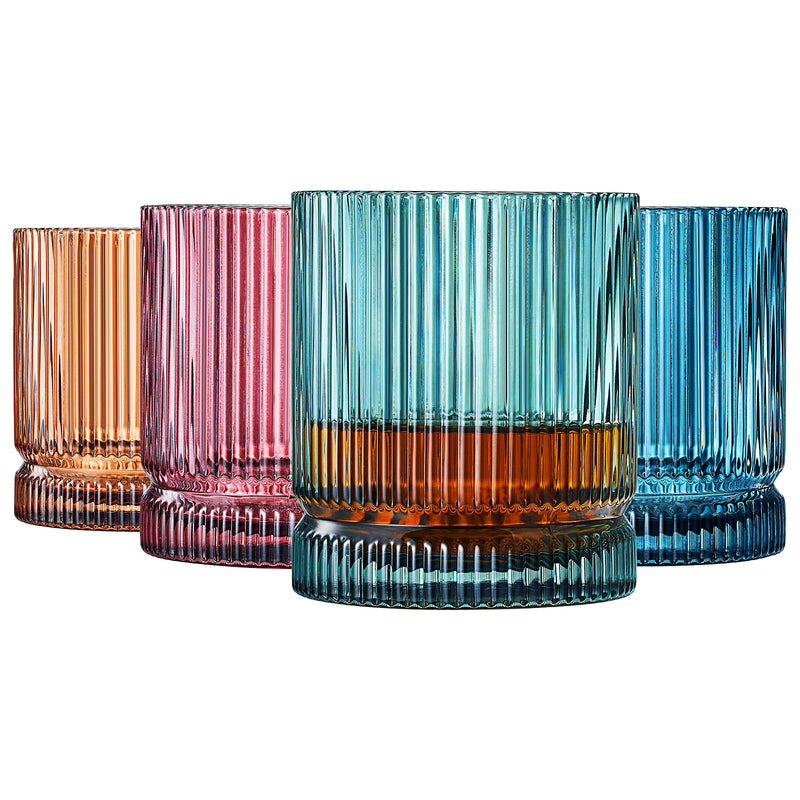 Tonal Ribbed Whiskey Glassware, Set of 4
