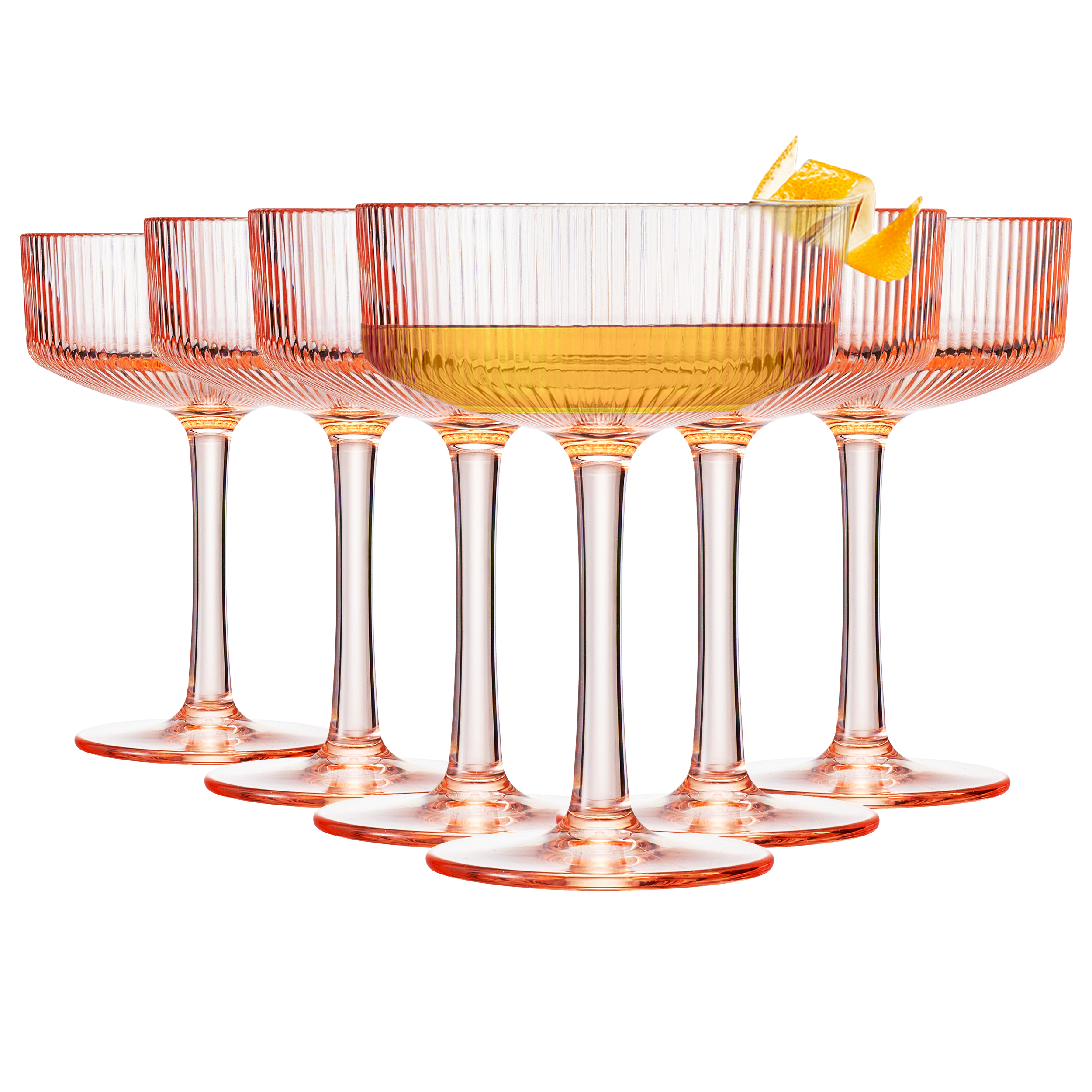 Eze Acrylic Ribbed Champagne Coupe, Cocktail Glassware, Set of 6