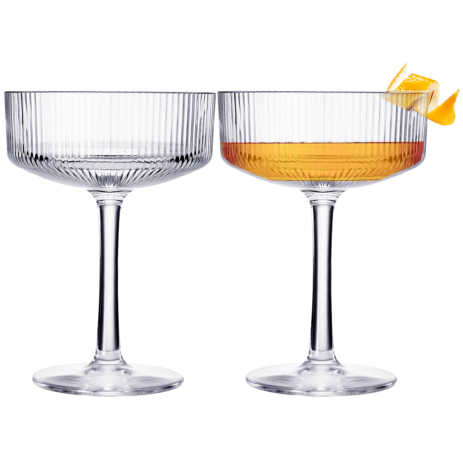 Eze Acrylic Ribbed Champagne Coupe, Cocktail Glassware, Set of 6