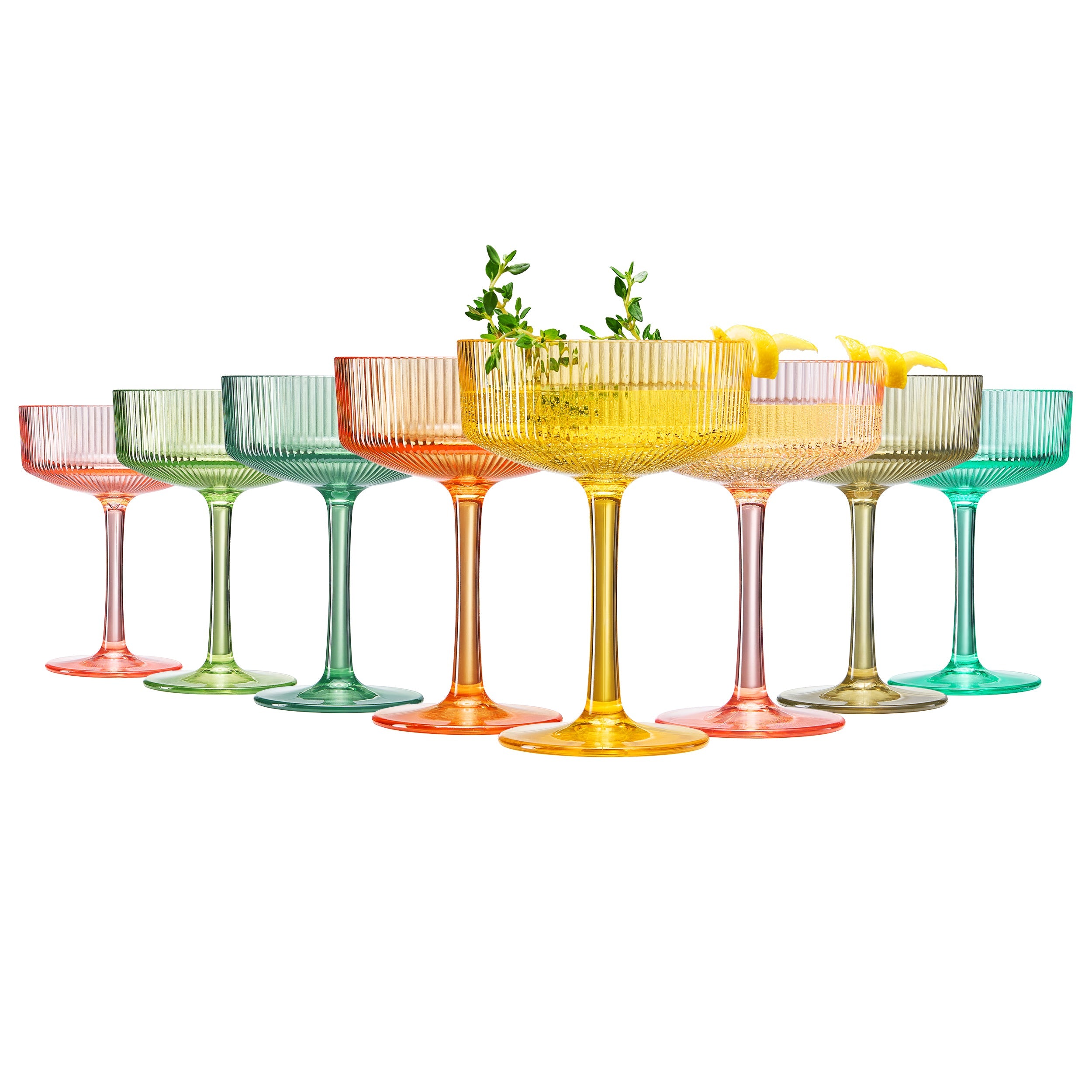 Eze Acrylic Ribbed Champagne Coupe, Cocktail Glassware, Set of 6