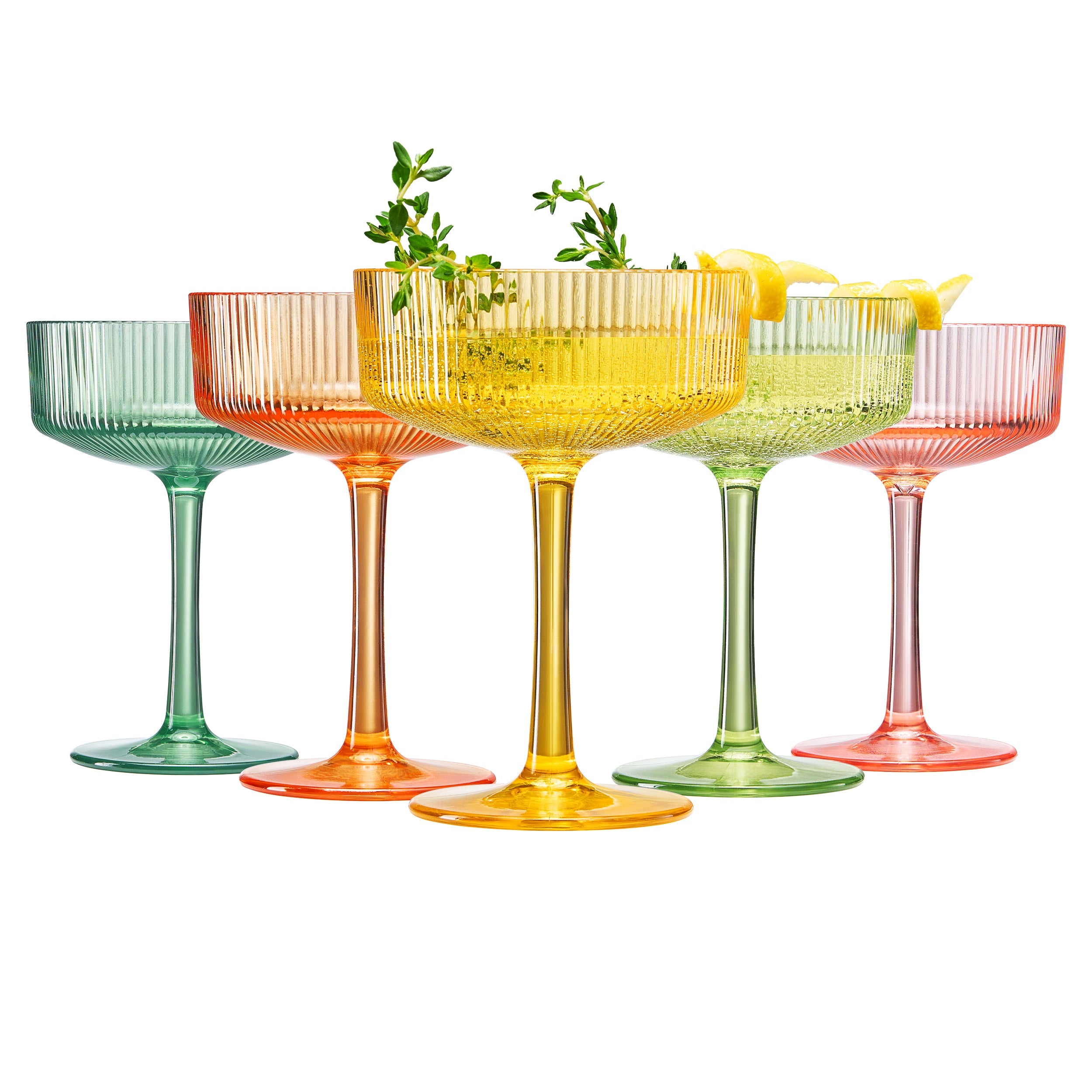 Eze Acrylic Ribbed Champagne Coupe, Cocktail Glassware, Set of 6