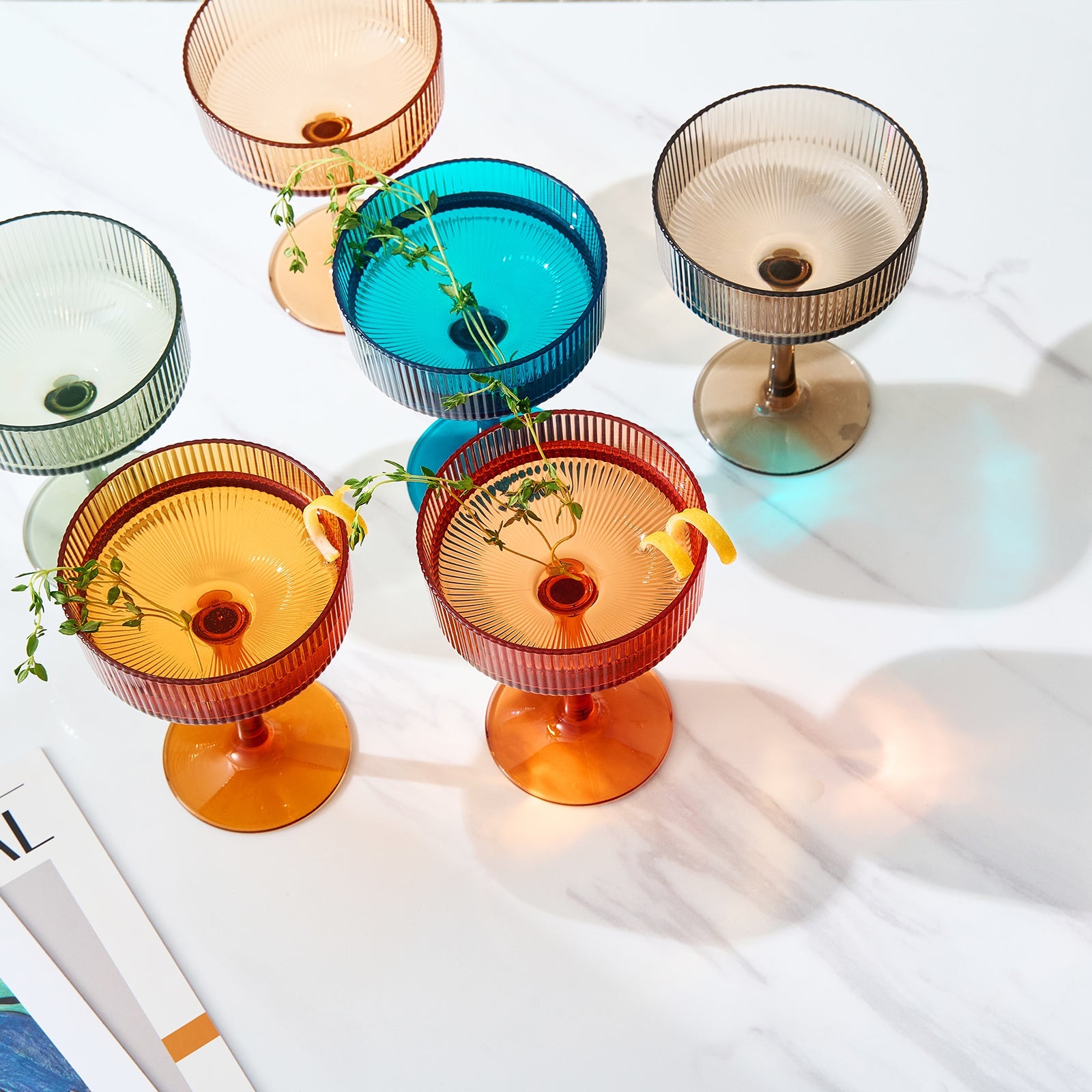 Eze Acrylic Ribbed Champagne Coupe, Cocktail Glassware, Set of 6