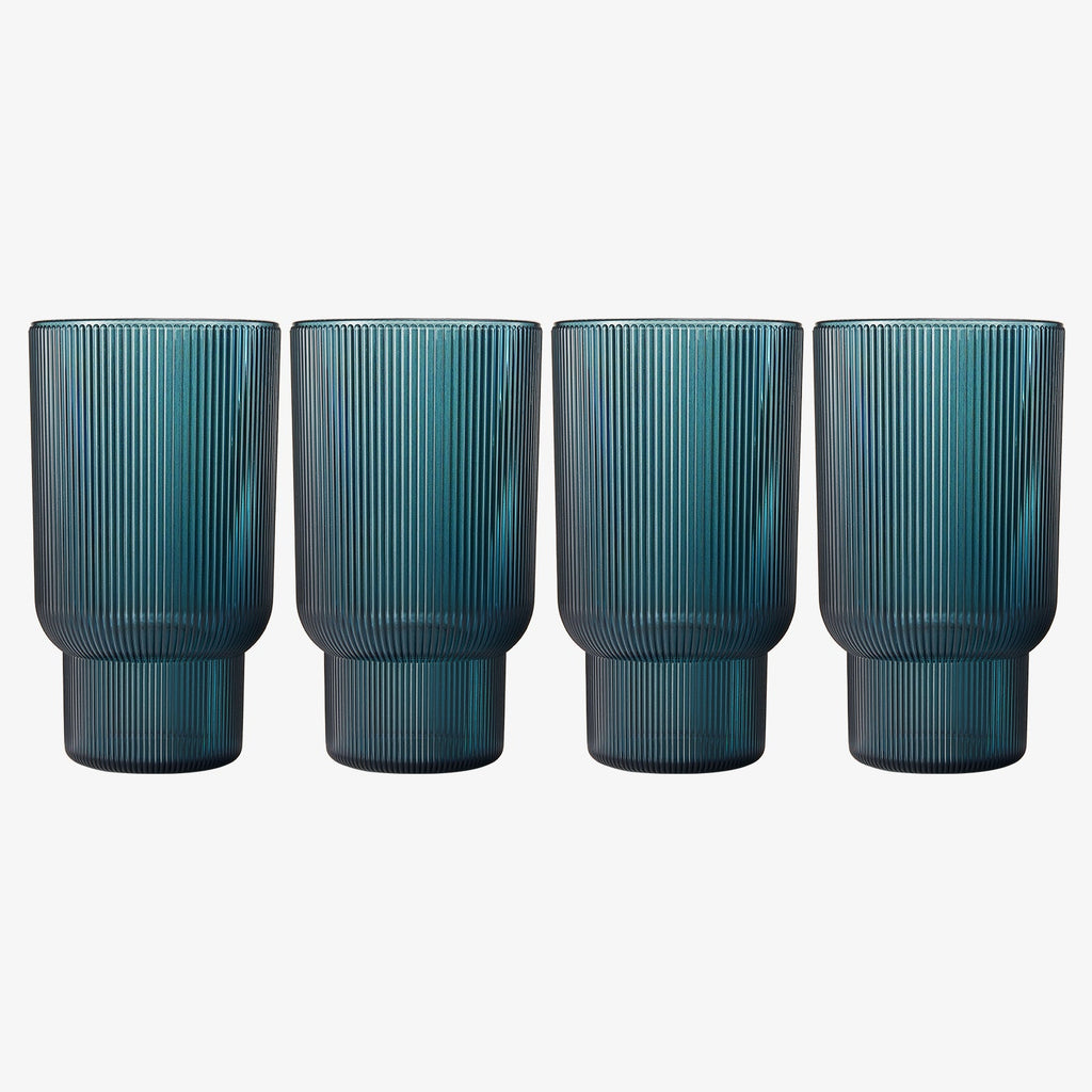 Eze Acrylic Ribbed Highball Glassware, Set of 4