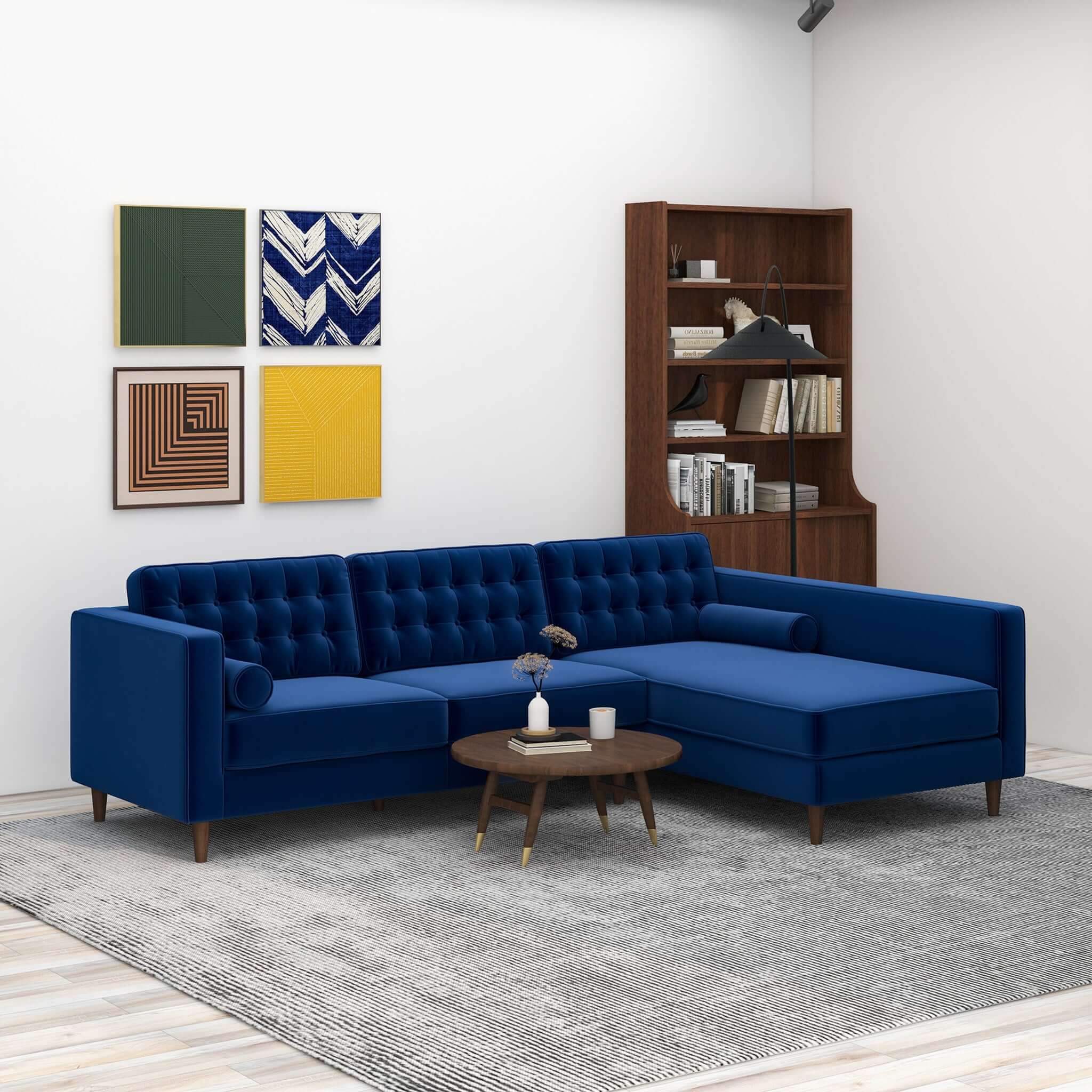 Christian  Blue Velvet Sectional Sofa Right Facing – Designer Sofa – C
