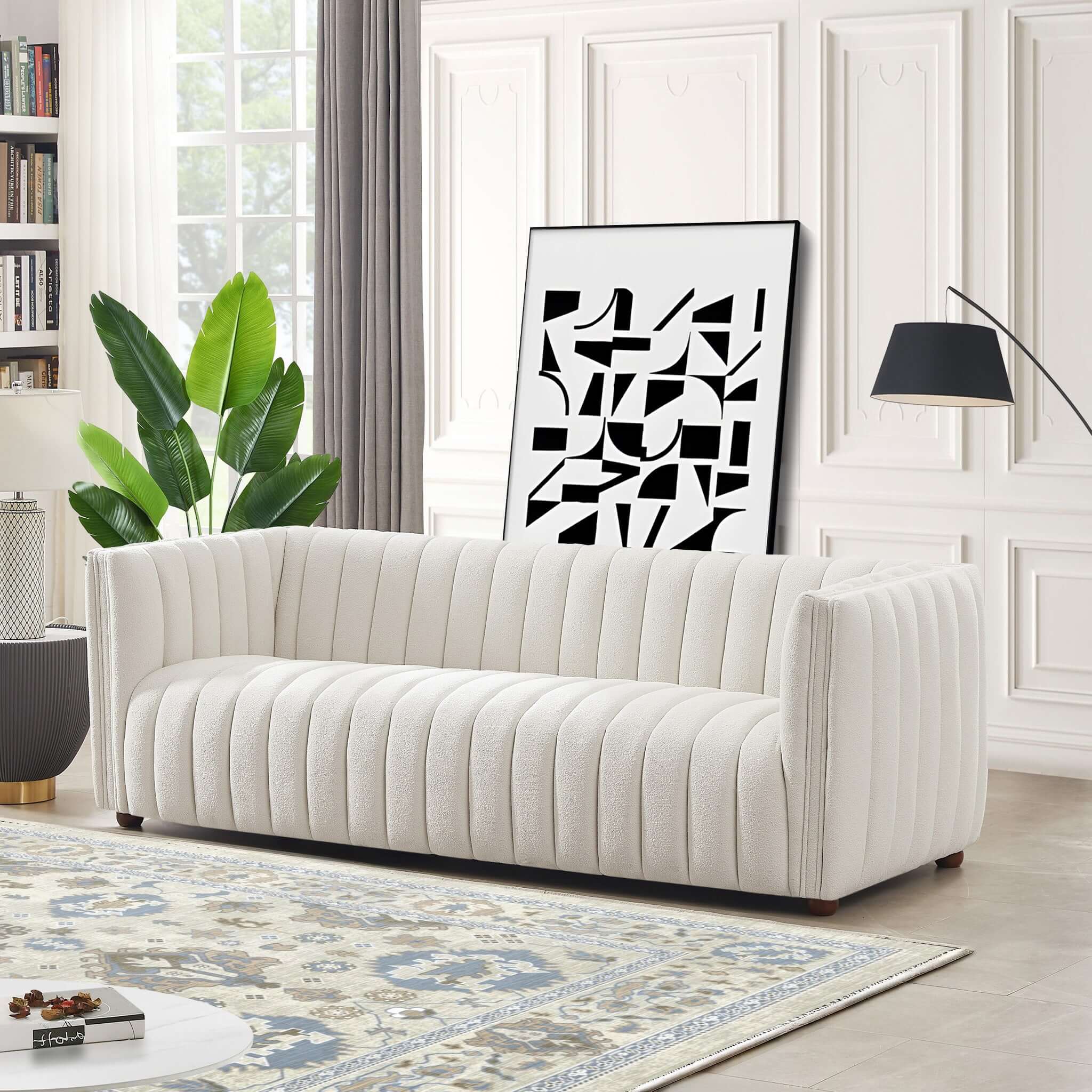 April Mid Century Modern Luxury Tight Back Beige Boucle Couch – Luxury