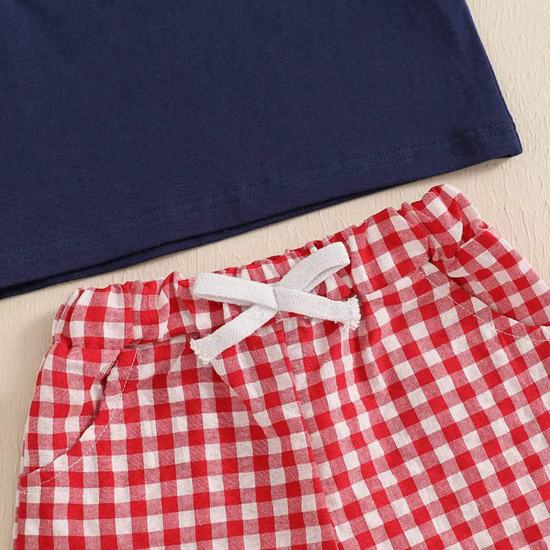 Baby Toddler Boys 2Pcs 4th of July Outfit Short Sleeve Truck/Flag Embroidery T Shirt Top + Shorts Set Clothes