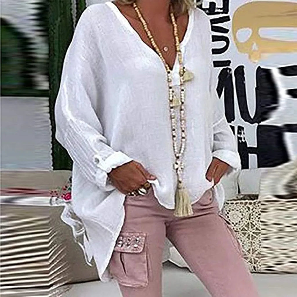 Plus Size Women's Top Summer V Neck Solid Casual Short Sleeve Blouse