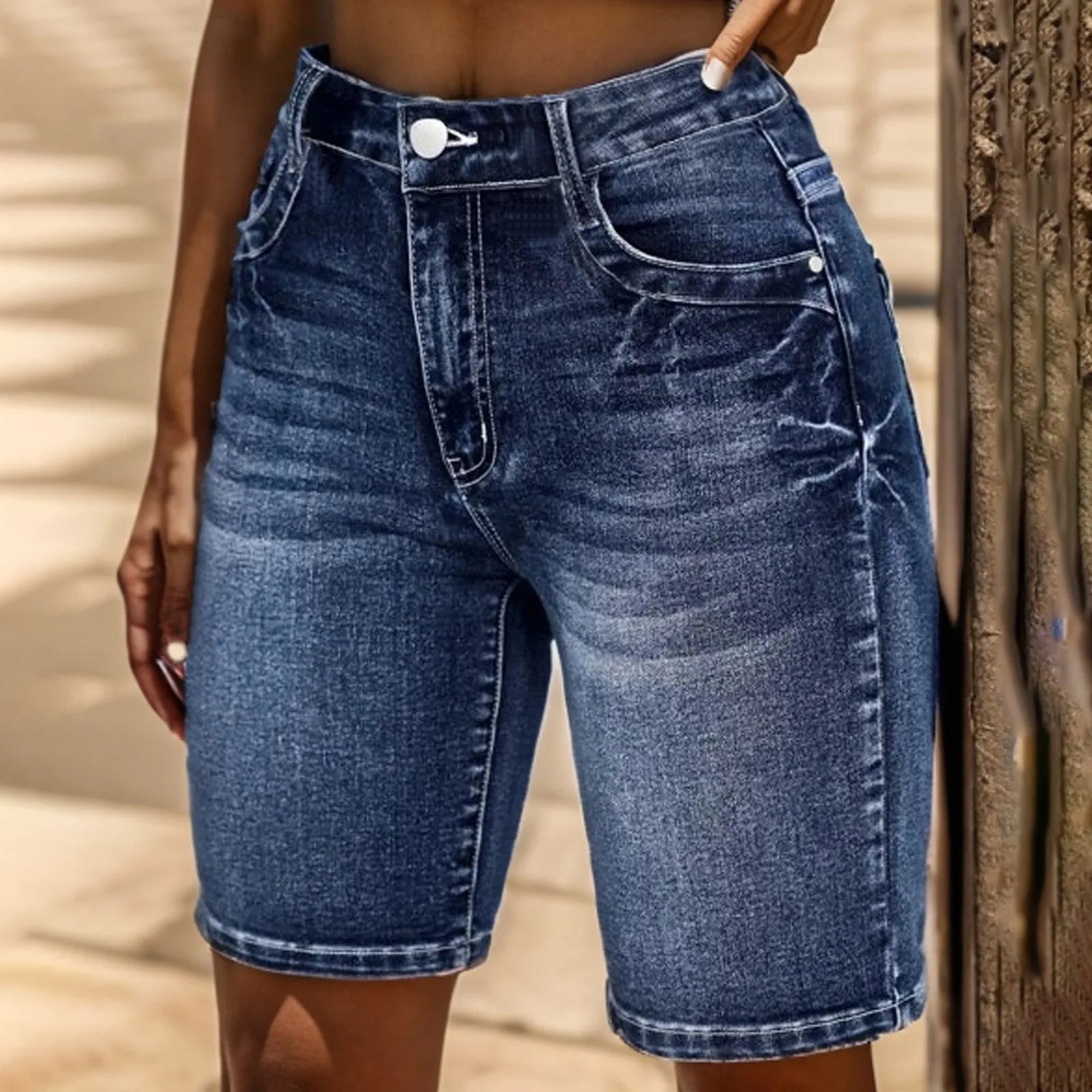 High Waist Denim Shorts for Women - Summer Stretch Casual Jeans