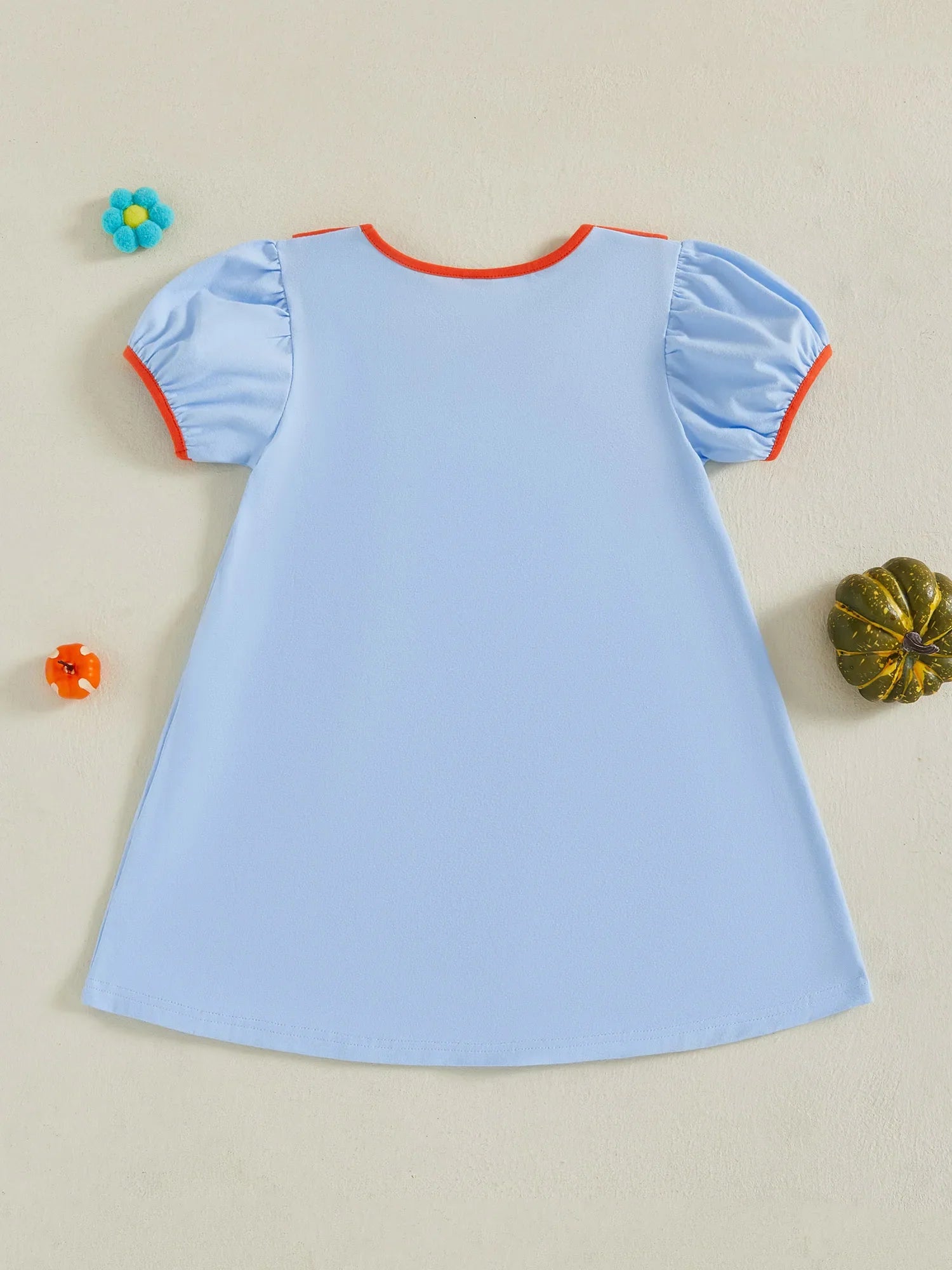 Toddler Kids Girl Halloween Dress Short Sleeve Round Neck Pumpkin Embroidery Dress Kid A-Line Dress