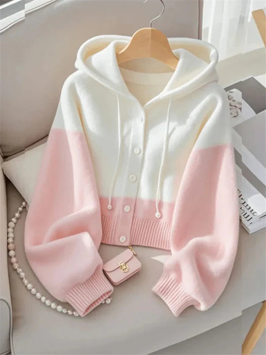 Cute Pink and White Cardigan Hoodie