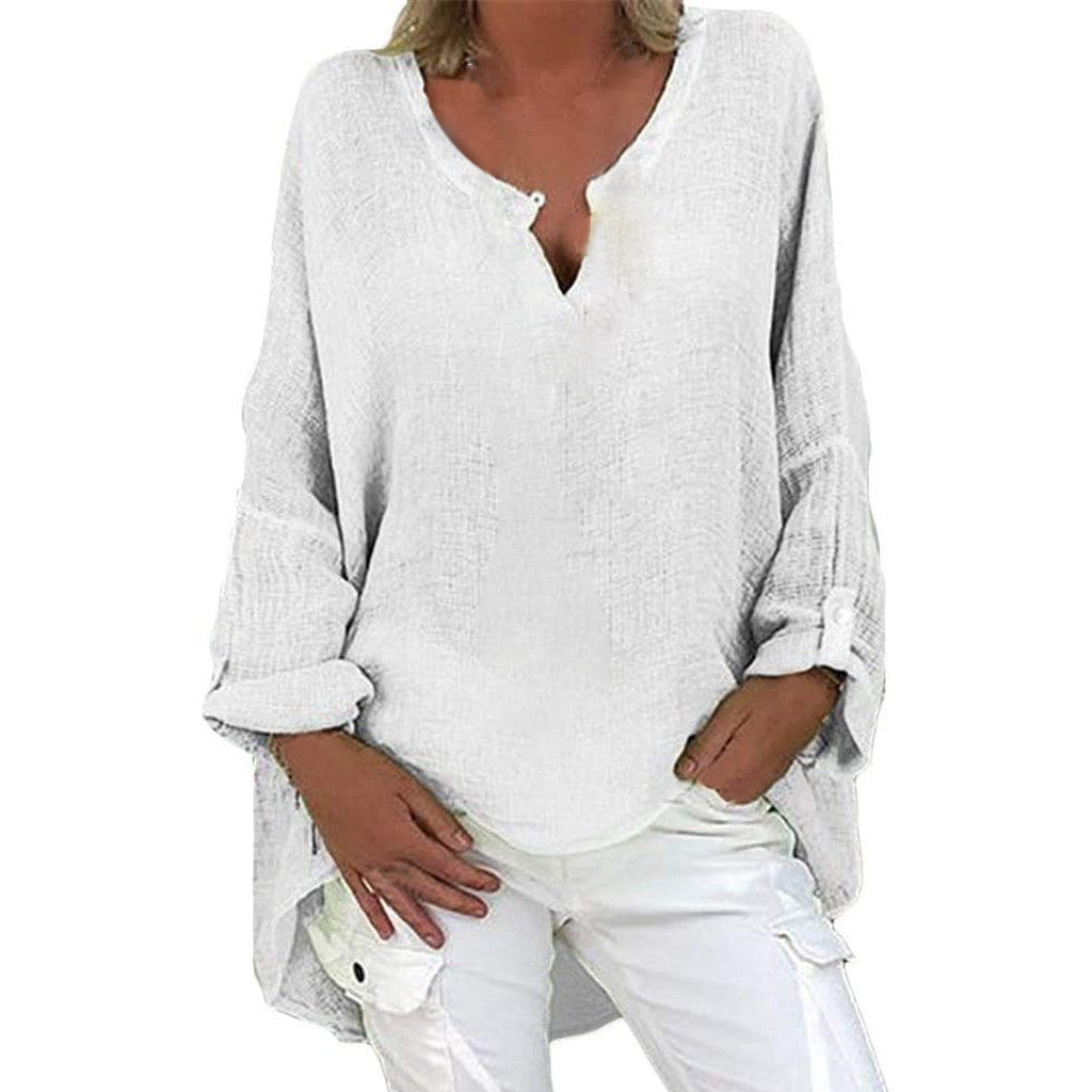 Plus Size Women's Top Summer V Neck Solid Casual Short Sleeve Blouse