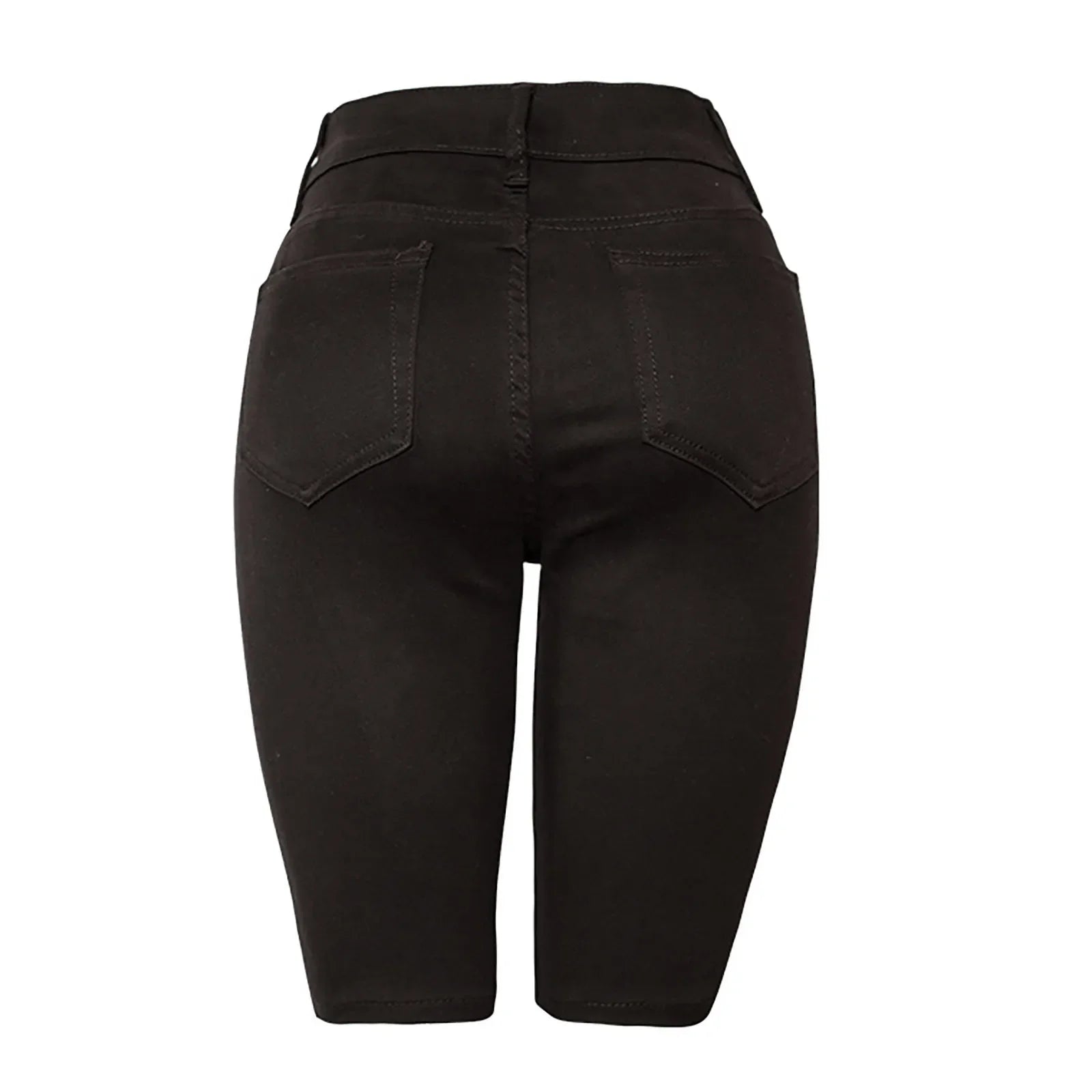 Casual Retro Black High Waist Denim Shorts for Women - Knee-long Summer Shorts