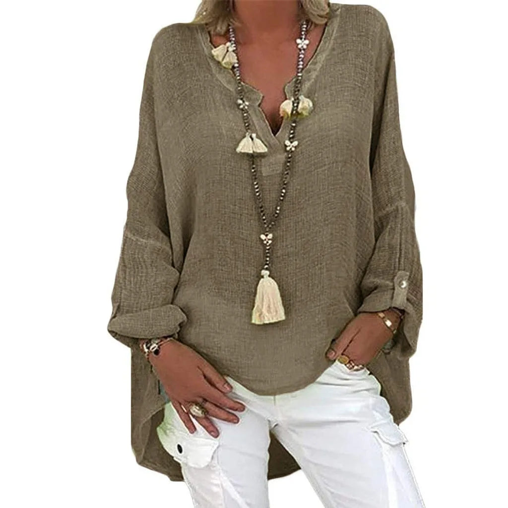 Plus Size Women's Top Summer V Neck Solid Casual Short Sleeve Blouse