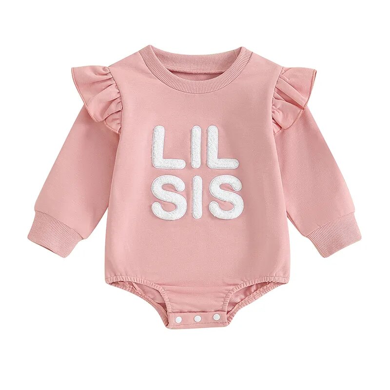 Baby Toddler Kids Girls Sister Matching Big Sis Shirt/Lil Sis Ruffle Sleeve Long Sleeve Romper Crewneck Top
