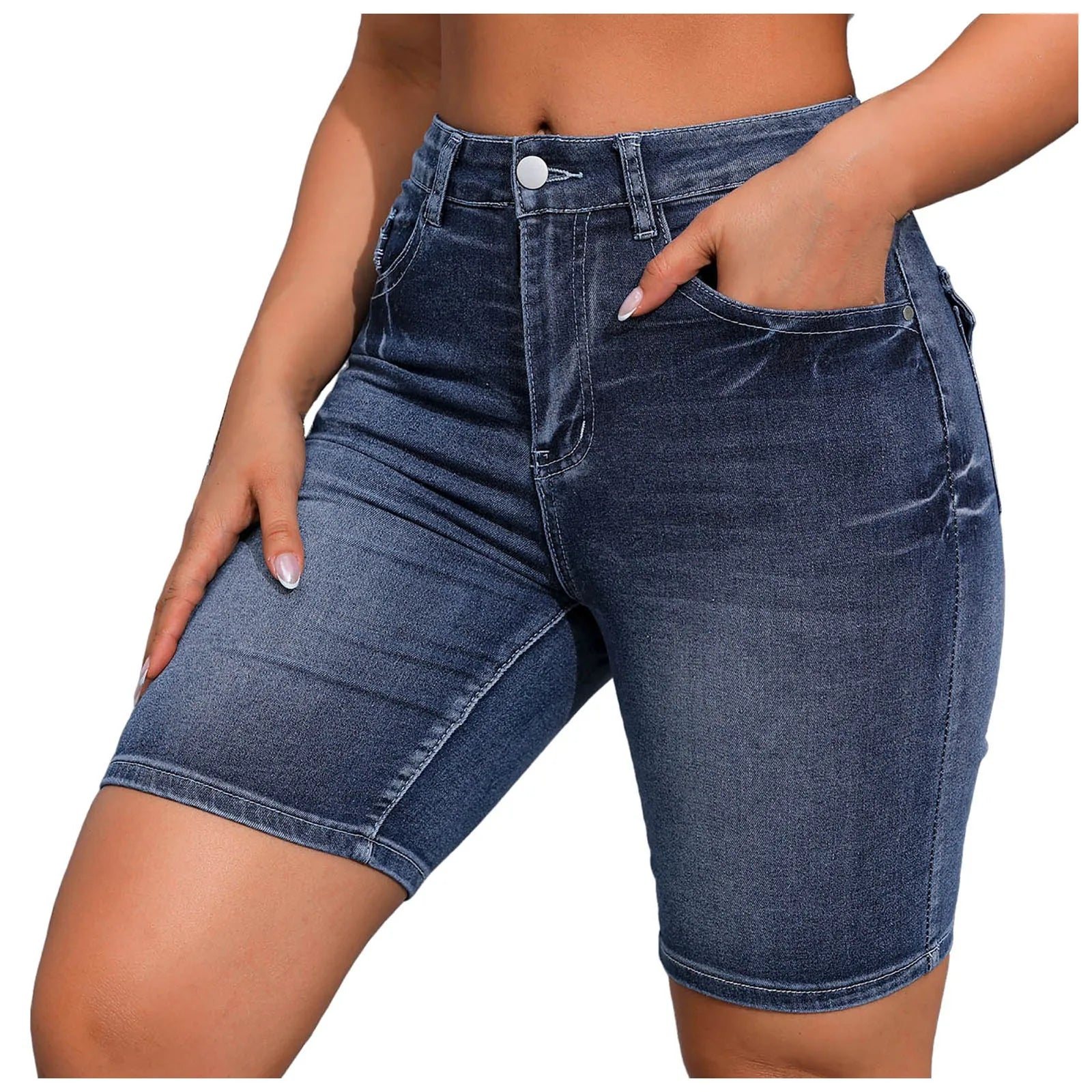 High Waist Denim Shorts for Women - Summer Stretch Casual Jeans