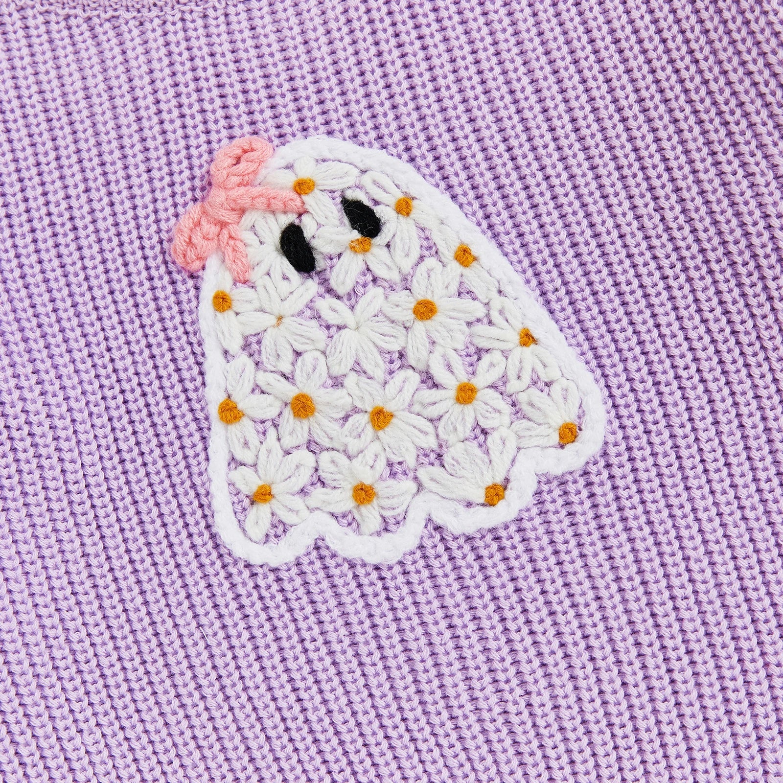 Baby Toddler Kids Girl Halloween Sweater Long Sleeve Round Neck Ghost Flower Embroidery Knit Pullover Top