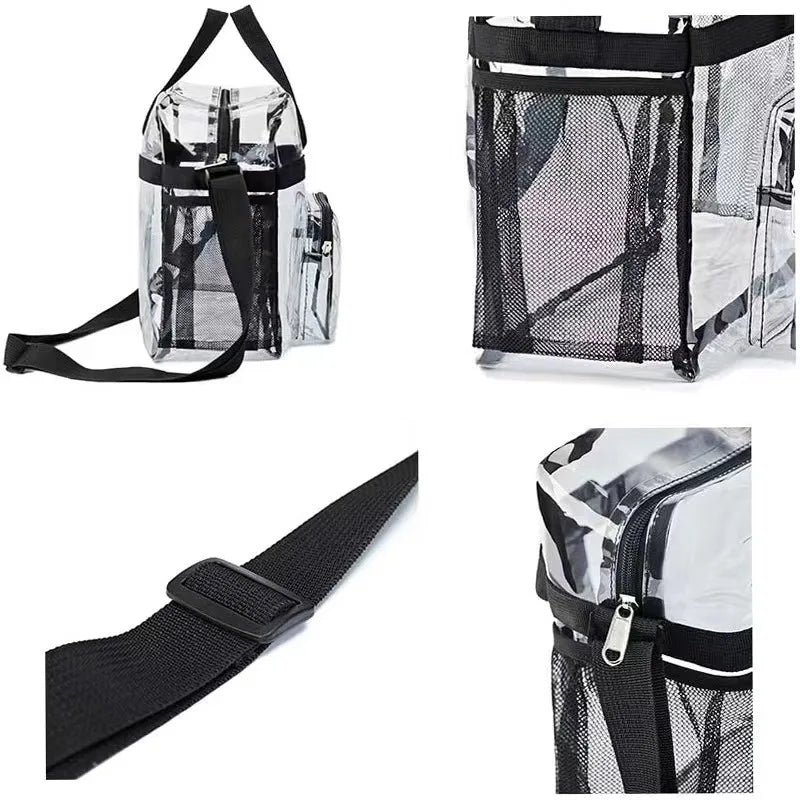Portable PVC Clear Large Capacity Handbag | Women's Fashion Waterproof Casual Simple Crossbody Shoulder Bags & Purse (Stadium Approved)