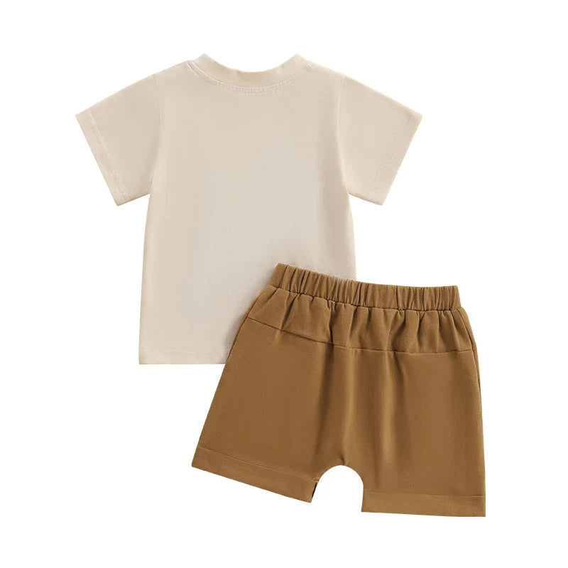 Baby Toddler Boys 2Pcs New To The Herd Summer Outfit Letter Cow Embroidery Round Neck Short Sleeve T-Shirt Top Elastic Waist Shorts Set