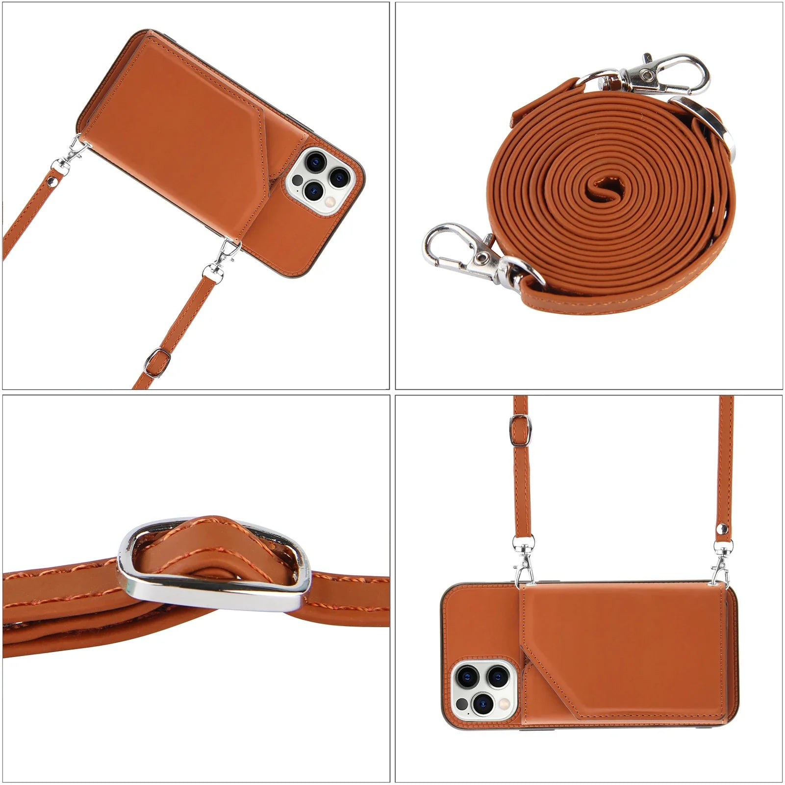 Lanyard Leather Phone Case for iPhone 13 12 11 Pro Max XS MAX XR X 7 8 Plus with Card Slot and Wallet Cover