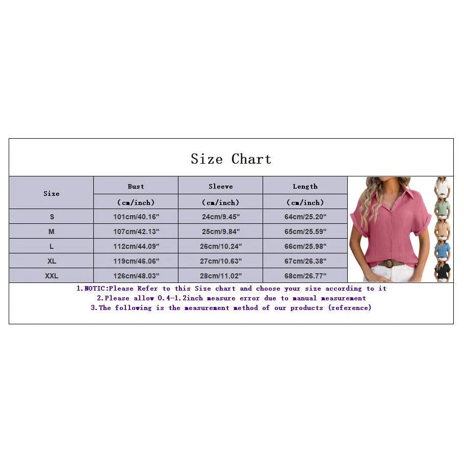 Summer Solid Color Shirts Women Cotton Linen Rolled Up Short Sleeve Slim Fit Tops Mujer Beach Style Leisure Buttons Up Blouse