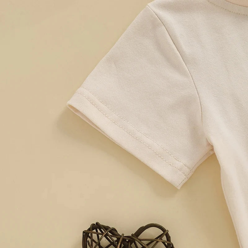 Baby Toddler Boys 2Pcs New To The Herd Summer Outfit Letter Cow Embroidery Round Neck Short Sleeve T-Shirt Top Elastic Waist Shorts Set