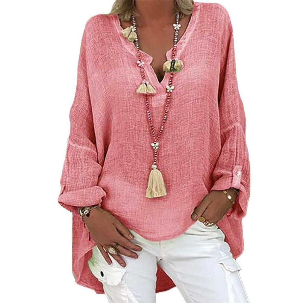 Plus Size Women's Top Summer V Neck Solid Casual Short Sleeve Blouse
